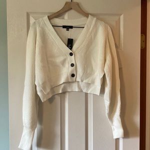 Cuddly Moments Ivory Ribbed Balloon Sleeve Cropped Cardigan
